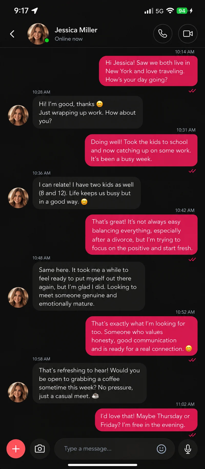 LuvAgain chat conversation screen